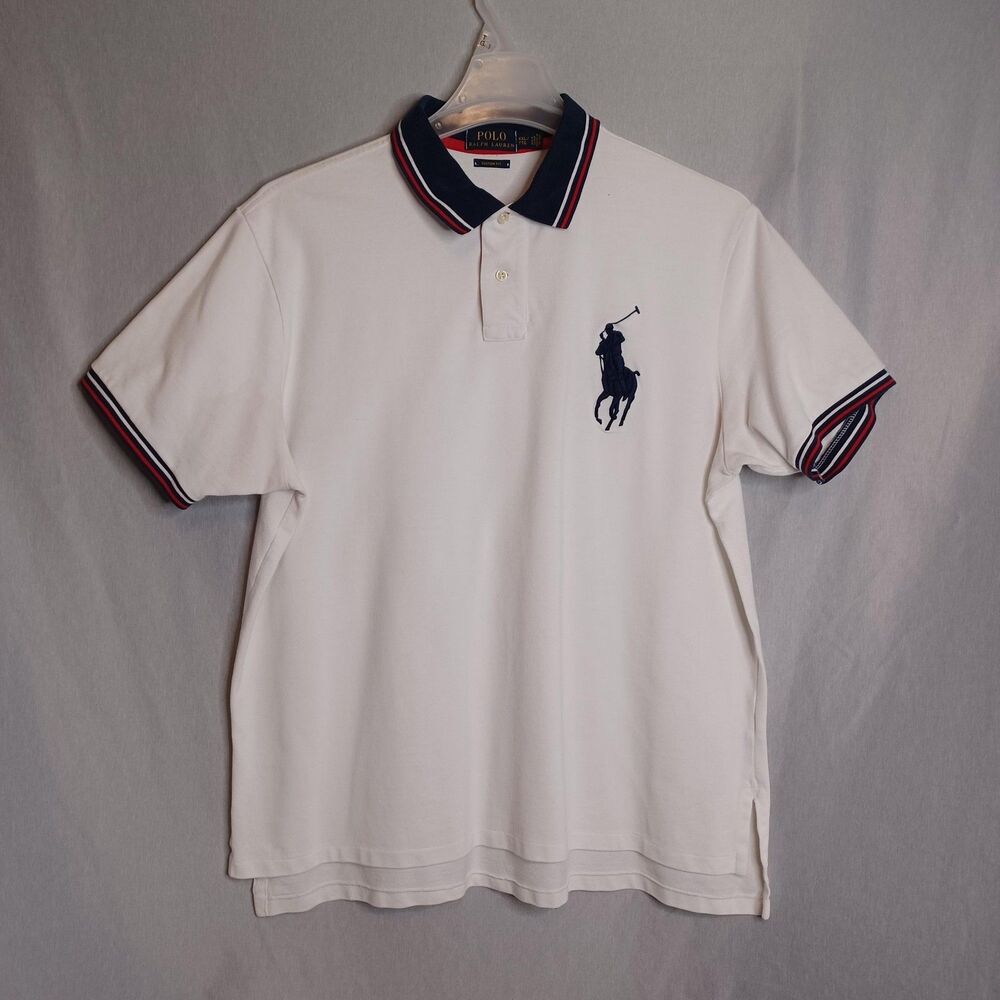 Polo Ralph Lauren Polo Shirt Mens 2XL White Custom Fit Big Pony Collar